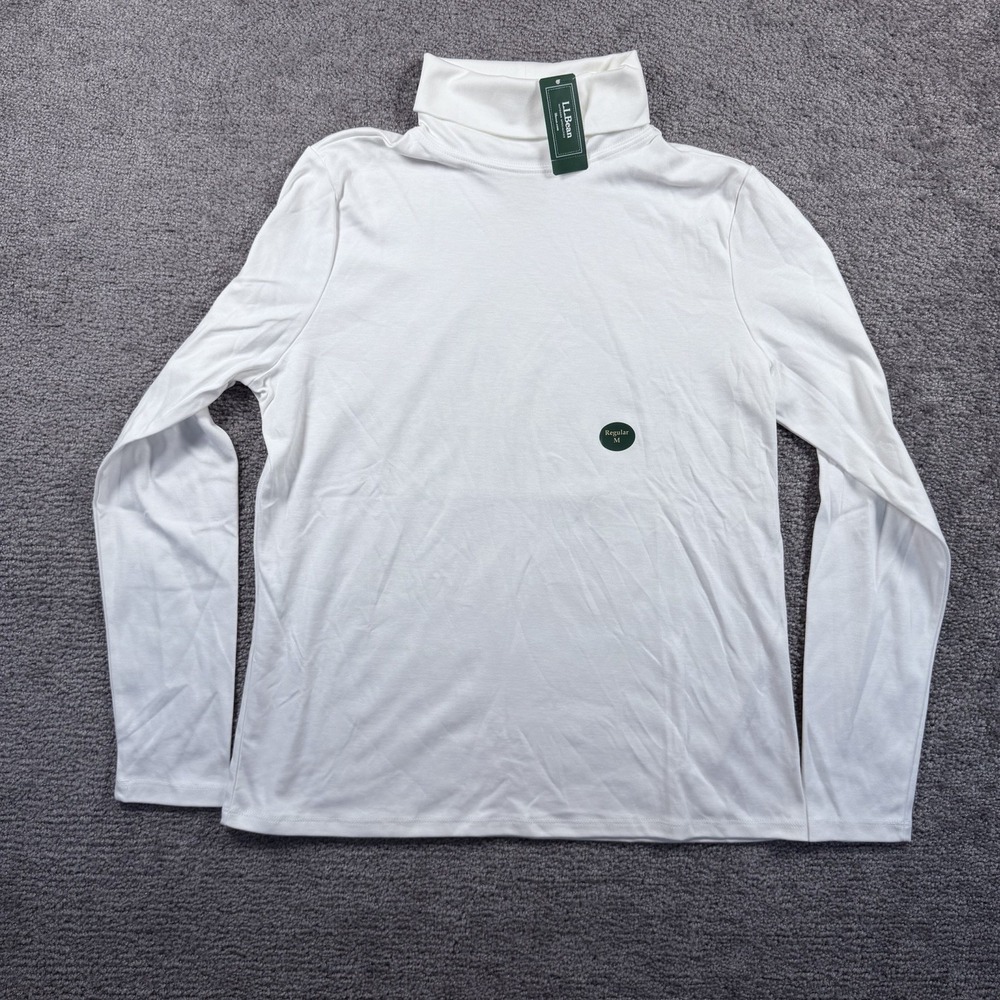 LL Bean Pima Turtleneck Womens Medium White Long Sleeve Supima Cotton 214949 NEW
